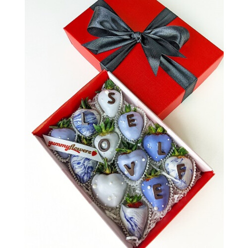 12pcs Purple Marble Chocolate Strawberries Gift Box (Custom Wording)